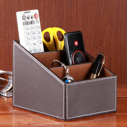 Creative desktop storage box Leather trapezoidal compartment remote control storage box Stationery mobile phone organizer storage seat