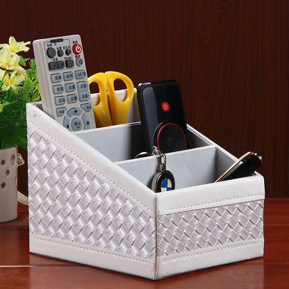 Creative desktop storage box Leather trapezoidal compartment remote control storage box Stationery mobile phone organizer storage seat