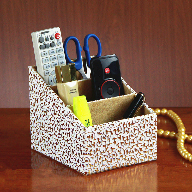 Creative desktop storage box Leather trapezoidal compartment remote control storage box Stationery mobile phone organizer storage seat