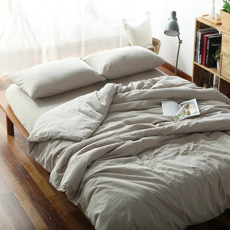 Japanese-style unprinted washed cotton four-piece good-quality cotton-dyed washed bedding bedding hotel student bedding