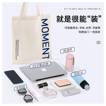 Doco Home Products Canvas Bag Female Handbag Simple Large-capacity Shoulder Bag Literary Fashion Canvas Bag Japanese Environmental Protection Shopping Storage Bag Female College Student Letter M