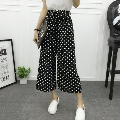 Real shot new spring and autumn wear casual wide-leg pants black and white striped big-leg pants with wide-leg harem pants tide