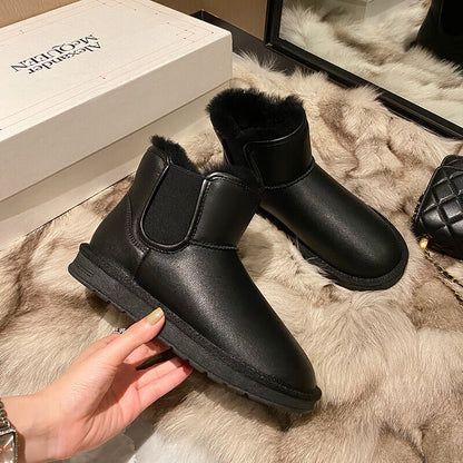 ZHR snow boots women's winter real cowhide plus velvet warm and comfortable short boots women's fashion all-match boots women's simple commuting cotton shoes women's P92