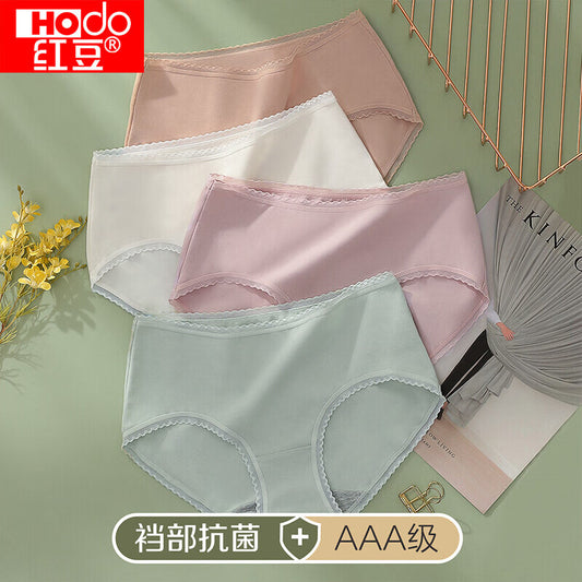 Red bean women's underwear women's antibacterial cotton ammonia briefs lace seamless mid-waist trousers 4 pieces boxed 0316 combination 165