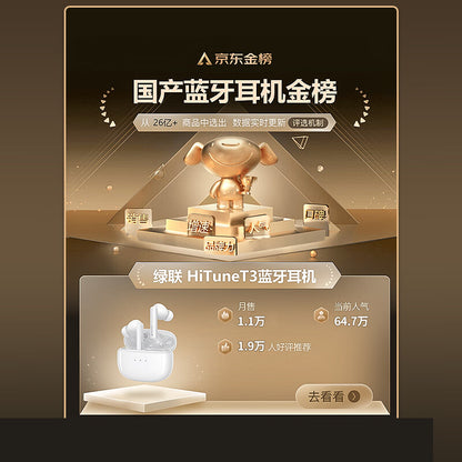 Green Link HiTune T3 True Wireless Bluetooth Headset ANC Active Noise Cancelling Music Headset Bluetooth 5.2 Gaming Headset Sports Headphone Universal Apple Huawei Xiaomi Phone 90206