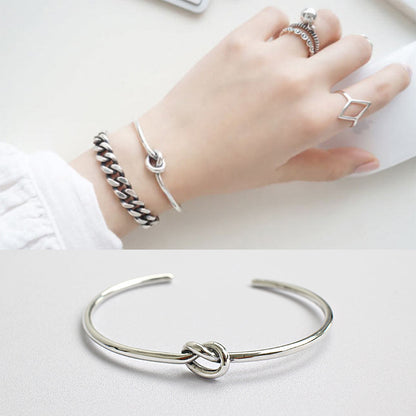 AS122 Korean Korean version S925 sterling silver simple plain silver antique craft single knot open bracelet bracelet
