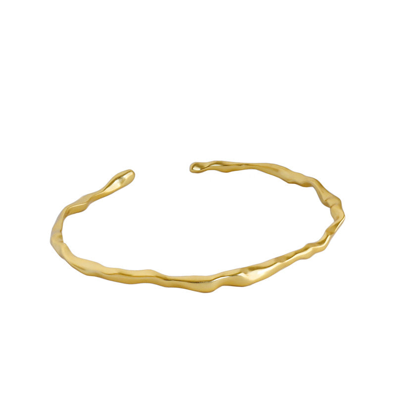 211 Korean version of S925 sterling silver bracelet INS simple irregular hammer texture female bracelet personality wild silver bracelet