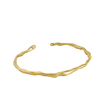 211 Korean version of S925 sterling silver bracelet INS simple irregular hammer texture female bracelet personality wild silver bracelet