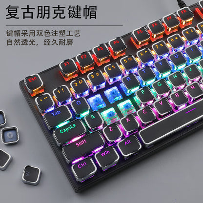 MageGee Mechanical Punk Colorful Backlit Wired Keyboard 104 Key Square Keycap Mechanical Keyboard Retro Punk Keyboard Notebook Desktop Computer Keyboard Black Mixed Light Green Axis