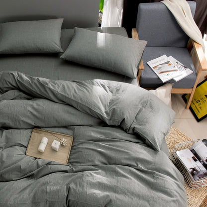 Japanese-style unprinted washed cotton four-piece good-quality cotton-dyed washed bedding bedding hotel student bedding