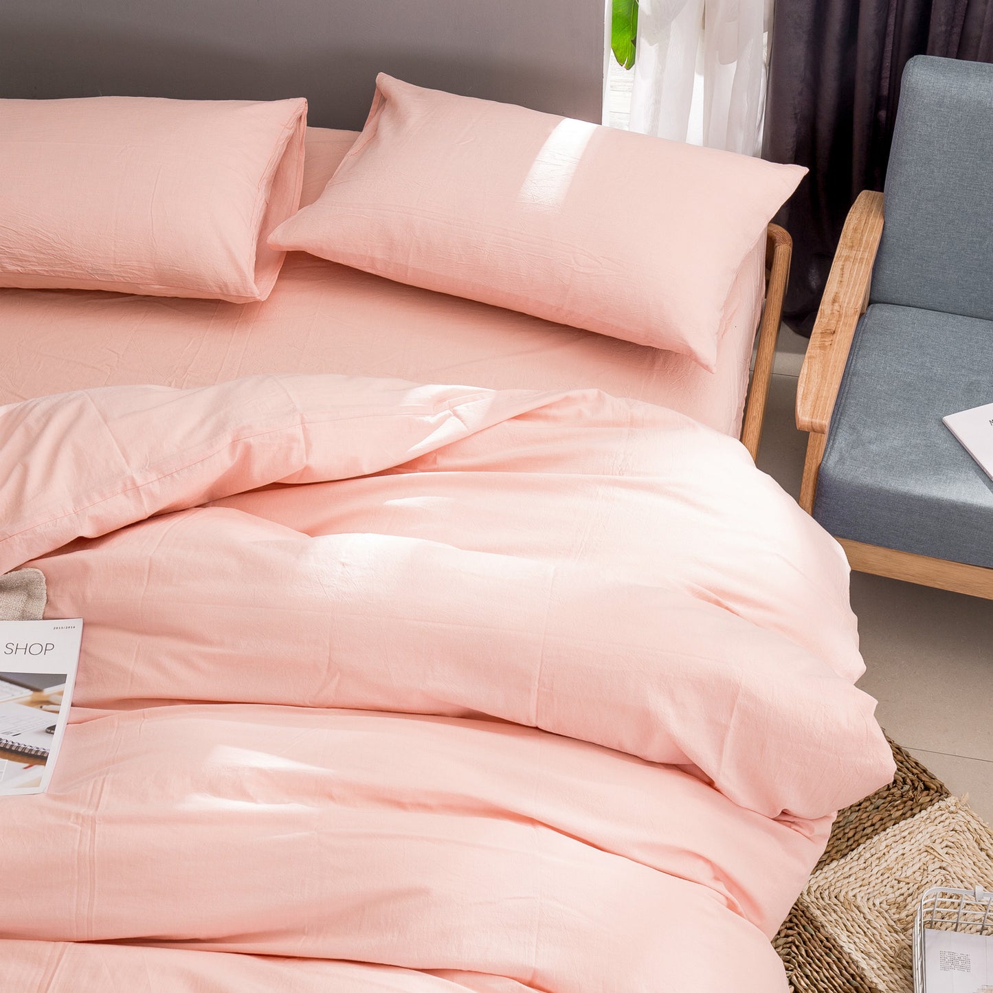 Japanese-style unprinted washed cotton four-piece good-quality cotton-dyed washed bedding bedding hotel student bedding