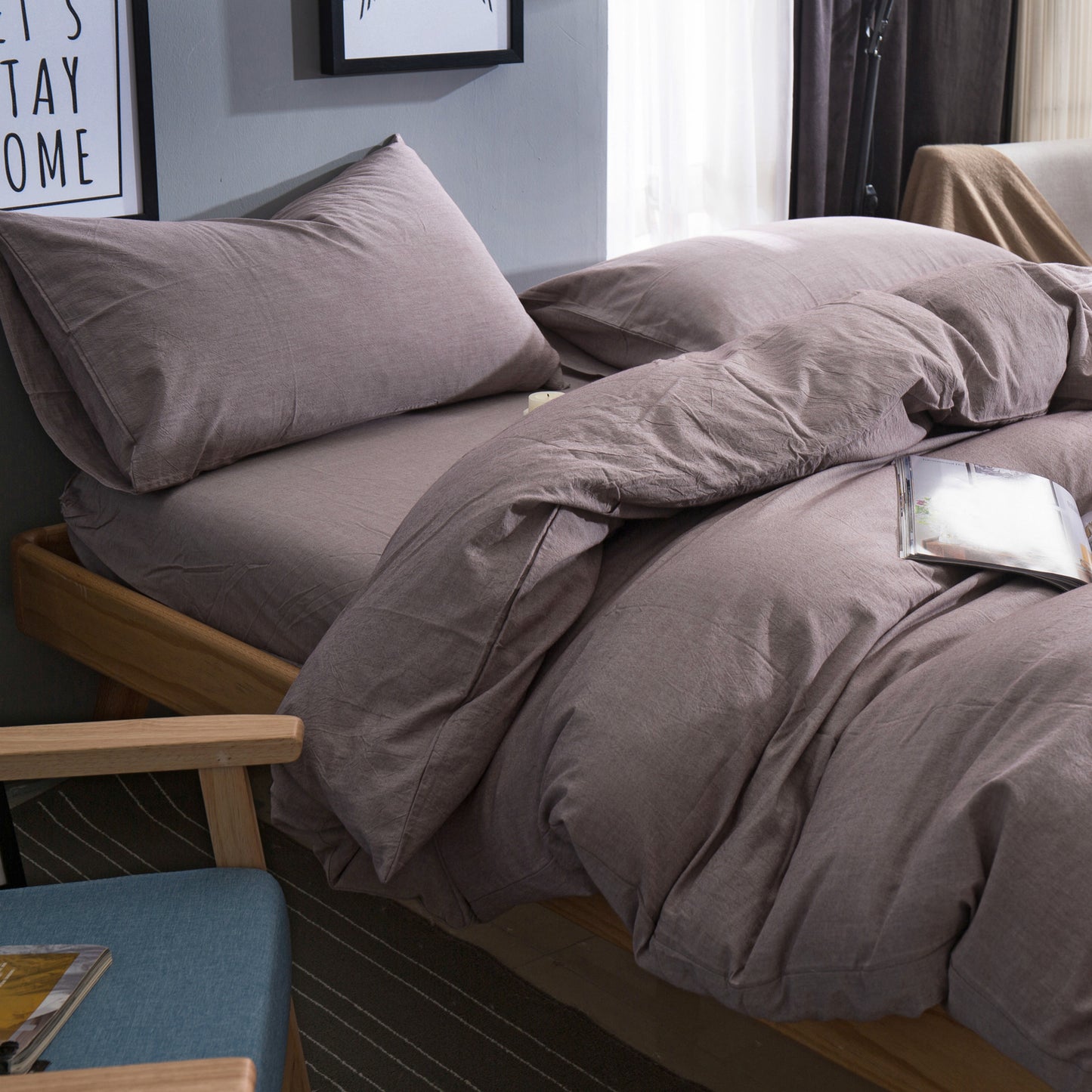 Japanese-style unprinted washed cotton four-piece good-quality cotton-dyed washed bedding bedding hotel student bedding