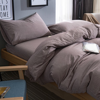 Japanese-style unprinted washed cotton four-piece good-quality cotton-dyed washed bedding bedding hotel student bedding