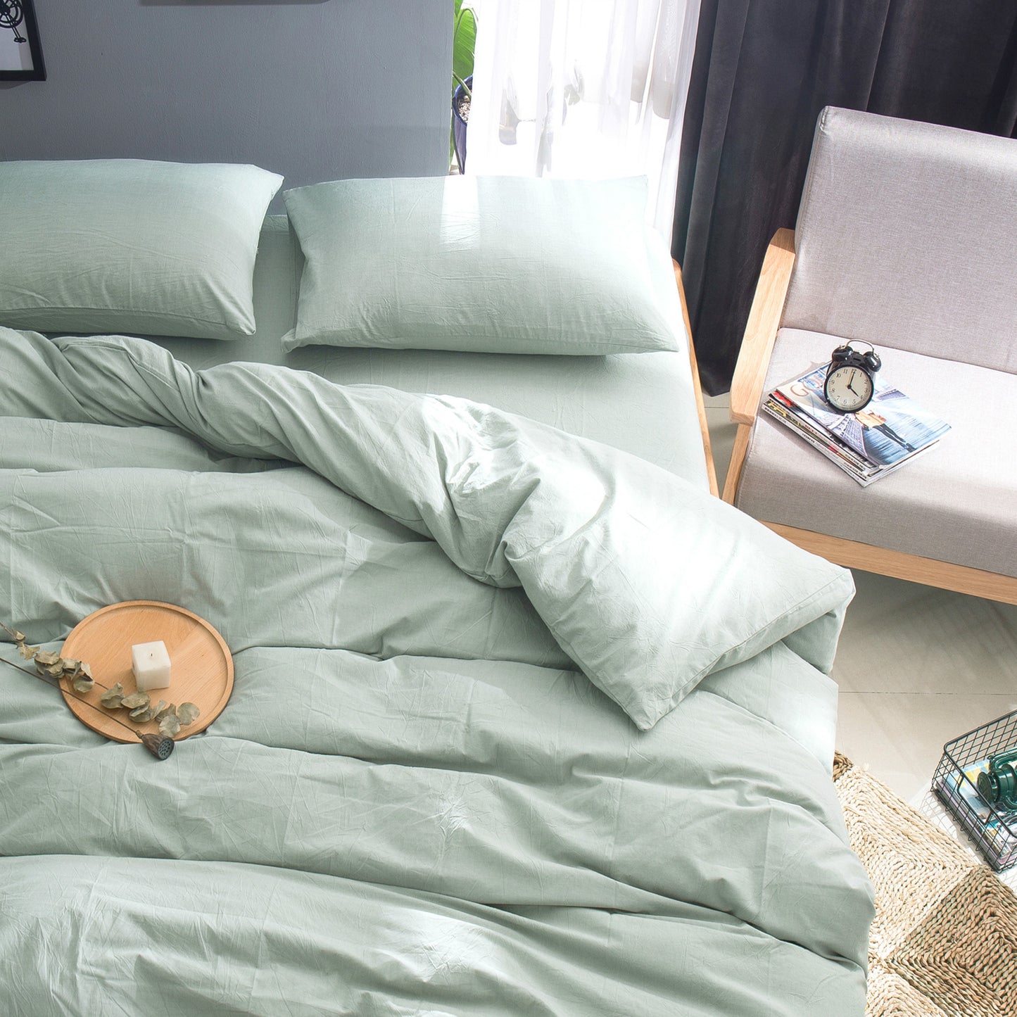 Japanese-style unprinted washed cotton four-piece good-quality cotton-dyed washed bedding bedding hotel student bedding