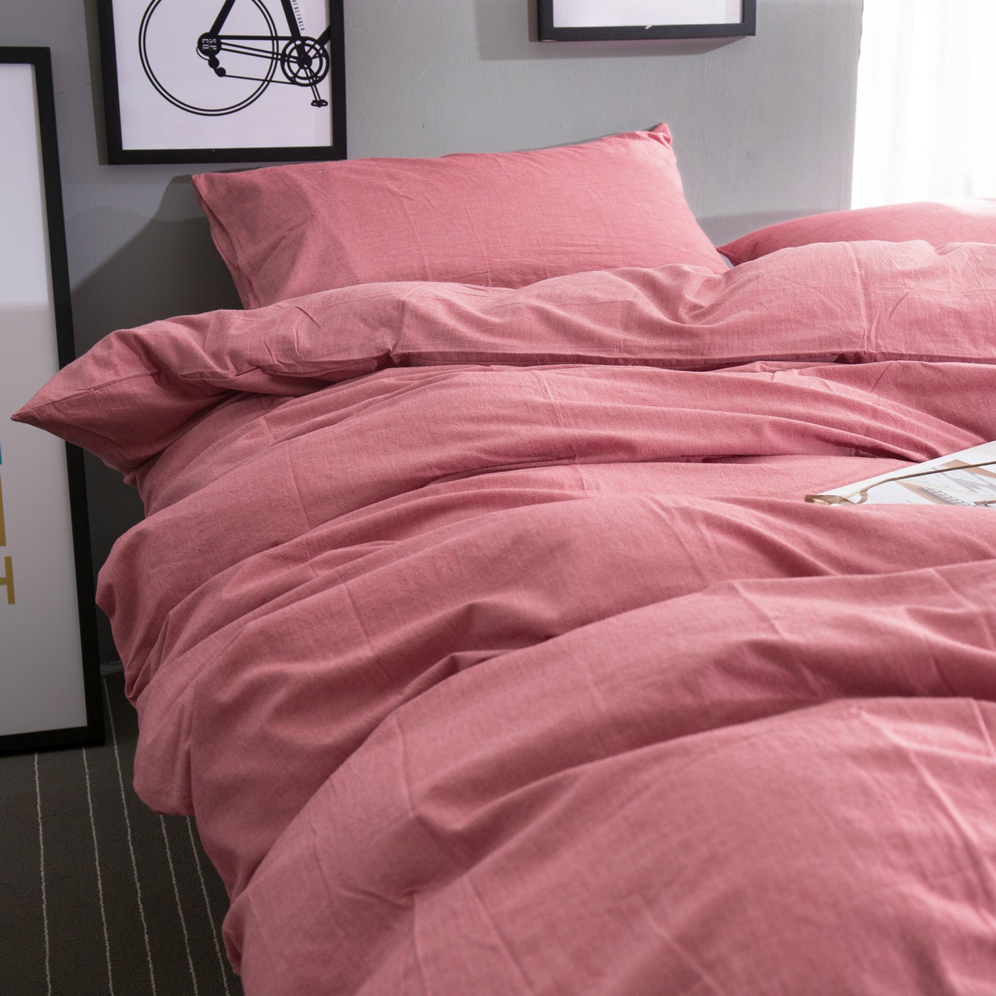 Japanese-style unprinted washed cotton four-piece good-quality cotton-dyed washed bedding bedding hotel student bedding