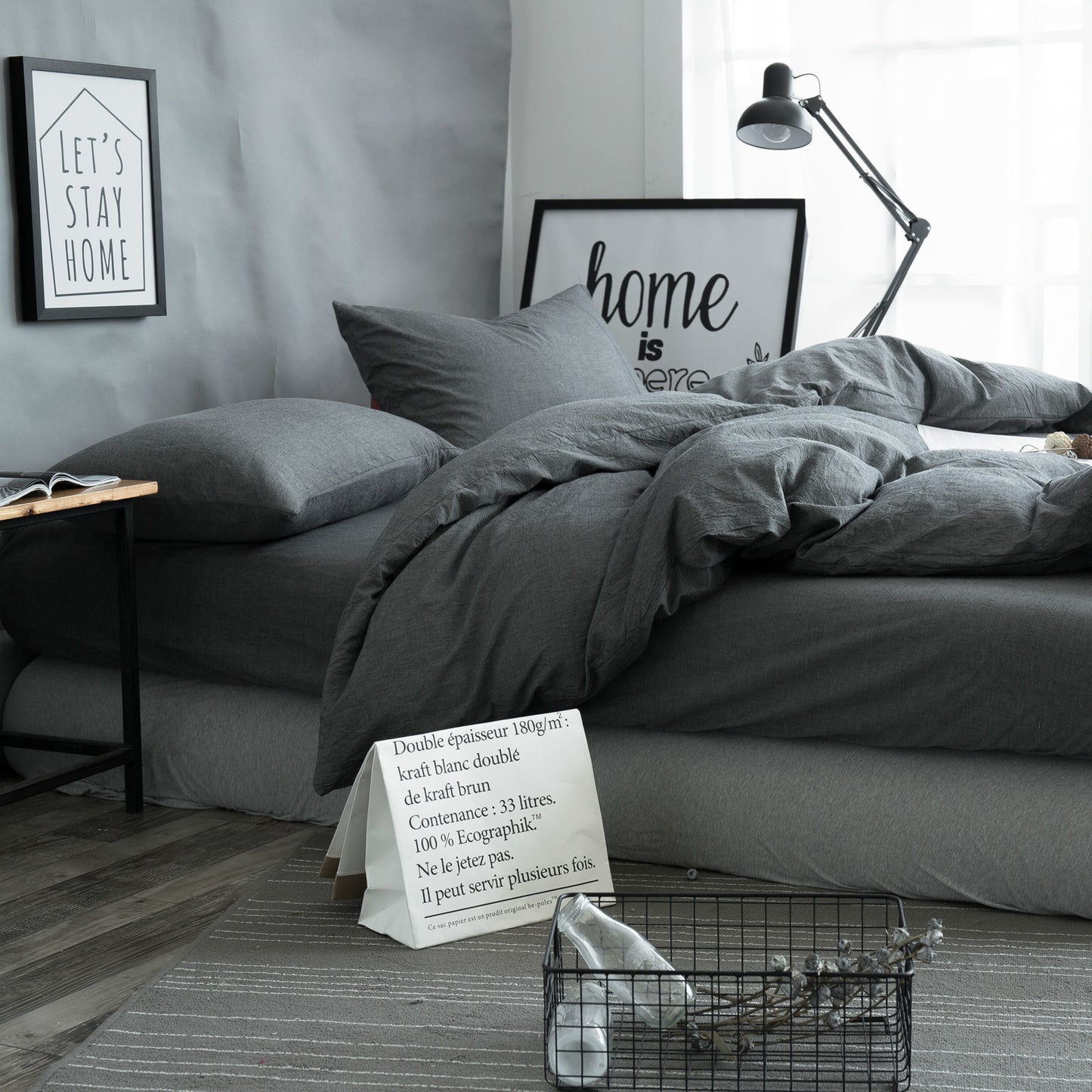 Japanese-style unprinted washed cotton four-piece good-quality cotton-dyed washed bedding bedding hotel student bedding