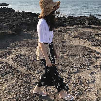 Japanese Xinsen women's retro small bag cotton and linen woven women's bag one-shoulder oblique span bucket bag tassel drawstring beach bag