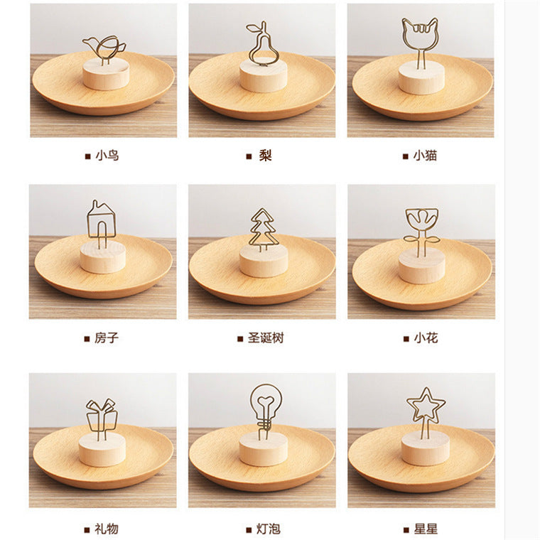 Creative crafts wooden wrought iron clip note clip cartoon business card clip bionic home decoration Japanese groceries
