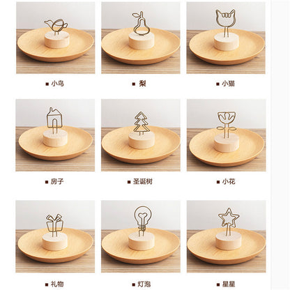 Creative crafts wooden wrought iron clip note clip cartoon business card clip bionic home decoration Japanese groceries