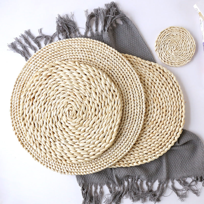 Japanese-style home natural corn husk handmade straw woven tea mat table mat heat-resistant casserole mat plate cup placemat