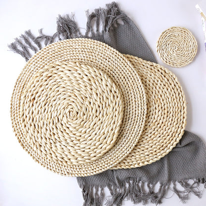 Japanese-style home natural corn husk handmade straw woven tea mat table mat heat-resistant casserole mat plate cup placemat