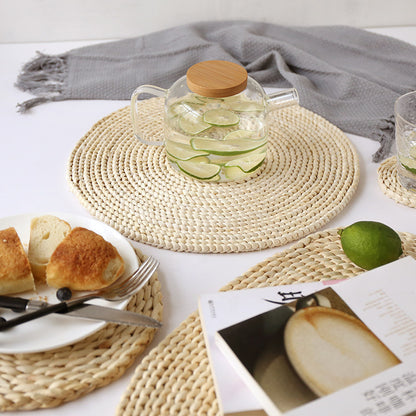Japanese-style home natural corn husk handmade straw woven tea mat table mat heat-resistant casserole mat plate cup placemat