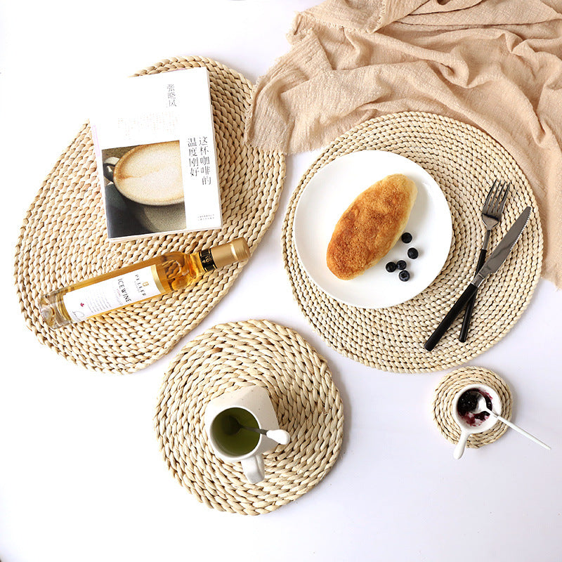 Japanese-style home natural corn husk handmade straw woven tea mat table mat heat-resistant casserole mat plate cup placemat