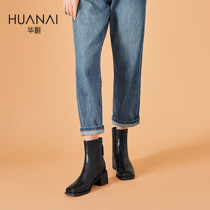 Huanai huanai fashion boots women's daily commuting all-match chunky heel short boots women's boots autumn and winter thin boots