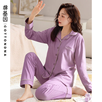 Cotton Gene 100% Cotton Pajamas Women's Autumn and Winter Cardigan Button Up Cotton Cotton Cotton Comfortable Long-sleeved Home Service Ladies Pajamas JJ808
