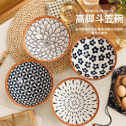 Jiwu Forest Japanese 8-inch Ramen Bowl Bamboo Hat Bowl Household Large Bowl Tableware Large Soup Bowl Instant Noodle Bowl Eating Noodles 4 Pack