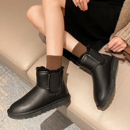 ZHR snow boots women's winter real cowhide plus velvet warm and comfortable short boots women's fashion all-match boots women's simple commuting cotton shoes women's P92