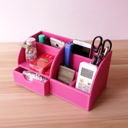 Desktop Office Storage Box Organizer Business Card Box Home With Drawer Organizer Box Creative Leather Pen Holder Manufacturer