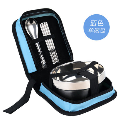 Qifeng Creative Travel Portable Stainless Steel Tableware Spoon Set Retro Tableware Family Tableware Japanese Rice Bowl Bag