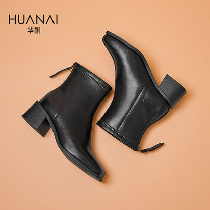 Huanai huanai fashion boots women's daily commuting all-match chunky heel short boots women's boots autumn and winter thin boots