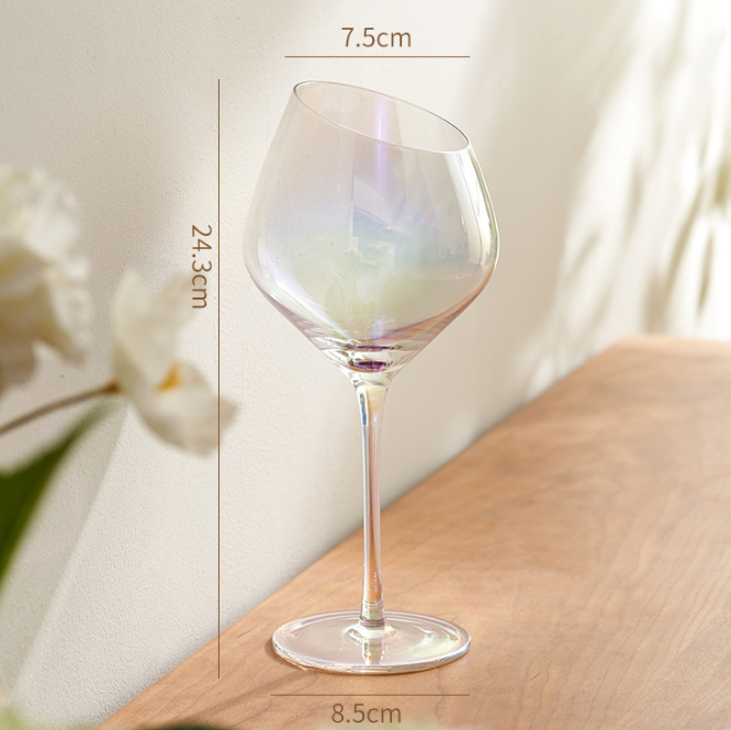 Haoyue cold spring rainbow ion plating crystal glass red wine glass goblet oblique wine glass champagne cup