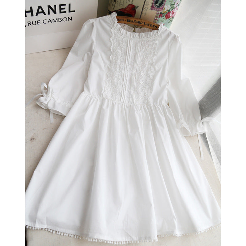 Spring and Autumn Women's Sweet Girl Small Fresh Japanese Lace Dress Summer Korean Fairy Cute White Dress