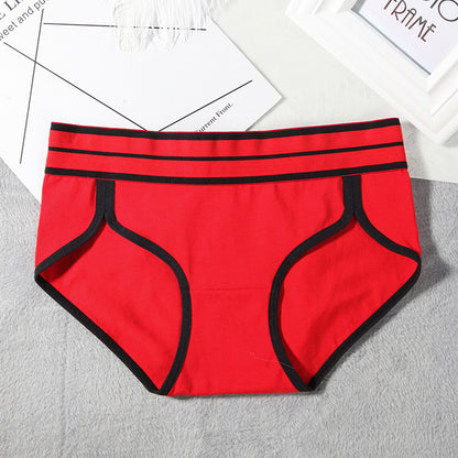 Cotton underwear women's cotton mid-waist sports European and American girls striped wide-brimmed briefs
