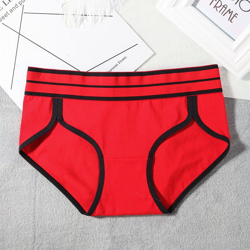 Cotton underwear women's cotton mid-waist sports European and American girls striped wide-brimmed briefs