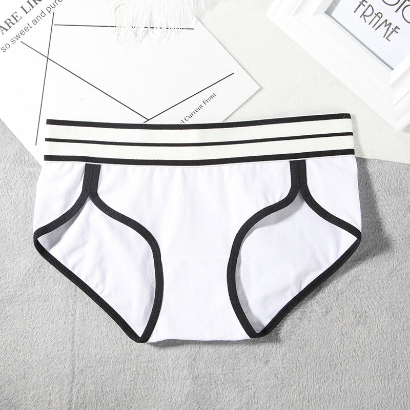 Cotton underwear women's cotton mid-waist sports European and American girls striped wide-brimmed briefs
