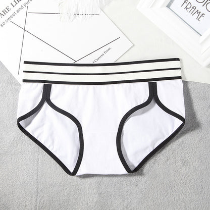 Cotton underwear women's cotton mid-waist sports European and American girls striped wide-brimmed briefs