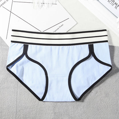 Cotton underwear women's cotton mid-waist sports European and American girls striped wide-brimmed briefs