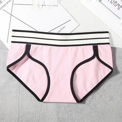 Cotton underwear women's cotton mid-waist sports European and American girls striped wide-brimmed briefs