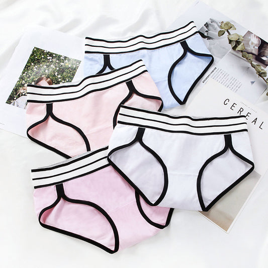 Cotton underwear women's cotton mid-waist sports European and American girls striped wide-brimmed briefs