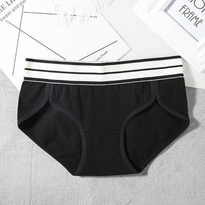 Cotton underwear women's cotton mid-waist sports European and American girls striped wide-brimmed briefs