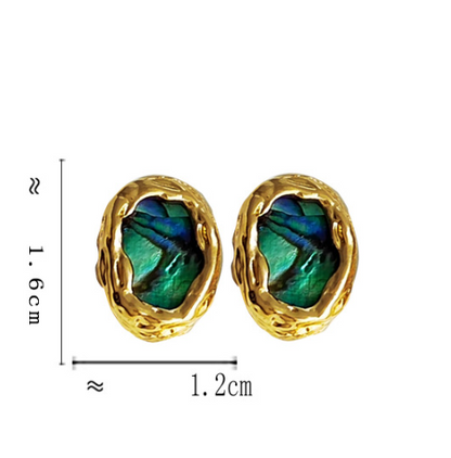 Self-designed copper-plated real gold S925 silver needle geometric oval earrings women's irregular earrings shell earrings T102