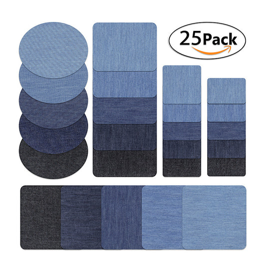 Embroidered Denim Pieces Rectangular Oval Adhesive Patches