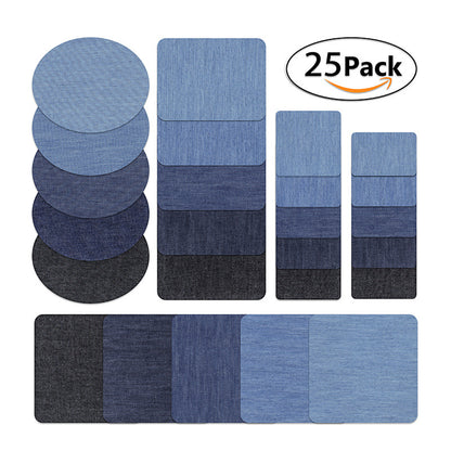 Embroidered Denim Pieces Rectangular Oval Adhesive Patches