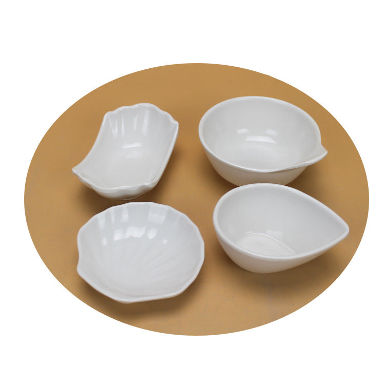 Round soy sauce dish white Japanese-style melamine hot pot seasoning dish fast food small dish double grid flavor dish plastic tableware