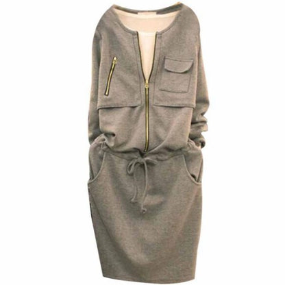 spring new women's clothing Korean style design casual all-match long-sleeved sweater mid-length dress women