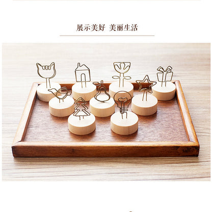 Creative crafts wooden wrought iron clip note clip cartoon business card clip bionic home decoration Japanese groceries